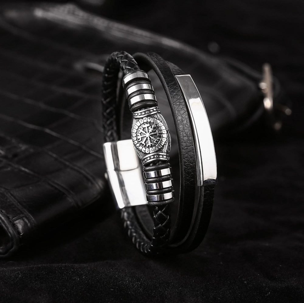 WorldNorse Vegvisir Triple-Row Braided Leather Bracelet - image 1