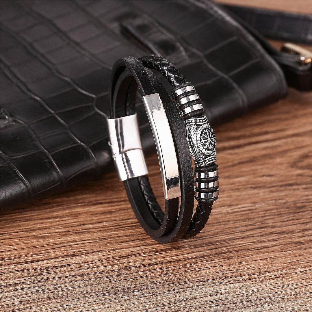 WorldNorse Vegvisir Triple-Row Braided Leather Bracelet - image 3