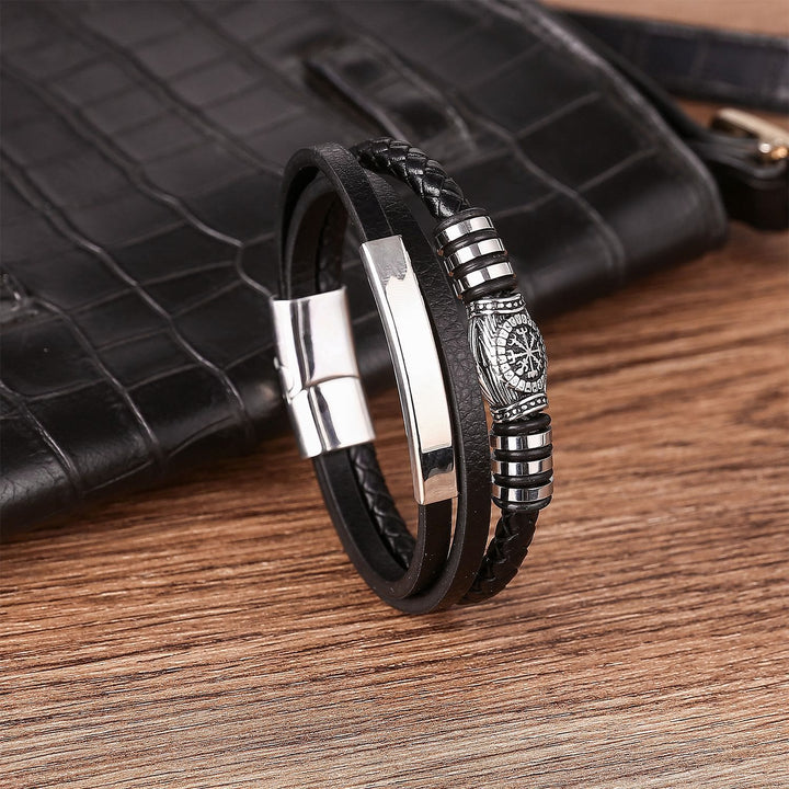 WorldNorse Vegvisir Triple-Row Braided Leather Bracelet - image 3