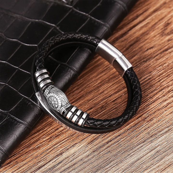 WorldNorse Vegvisir Triple-Row Braided Leather Bracelet