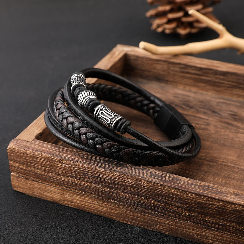 WorldNorse Mulit-Layer Magnetic Clasp Leather Bracelet - 23cm - image 0
