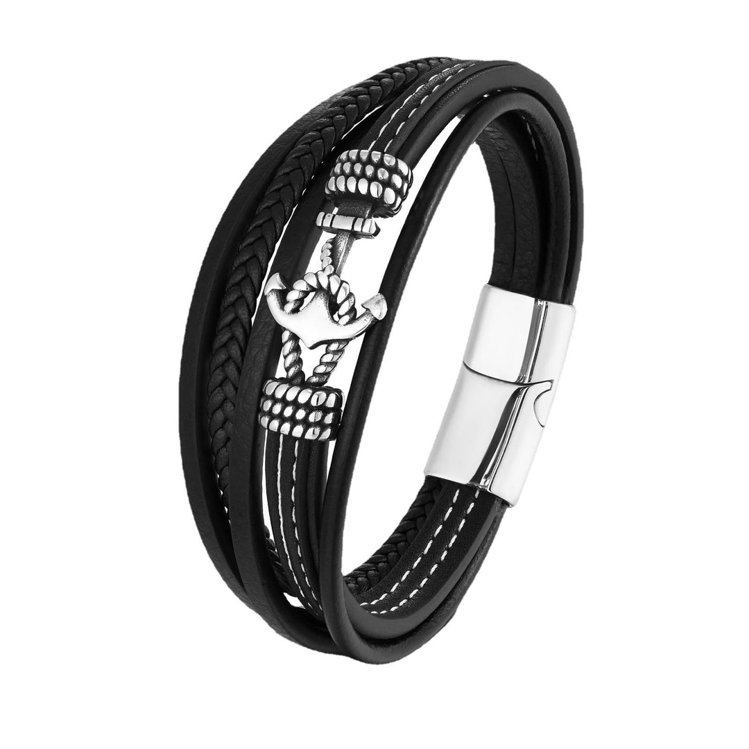 WorldNorse Multi-Layer Anchor Leather Braided Bracelet