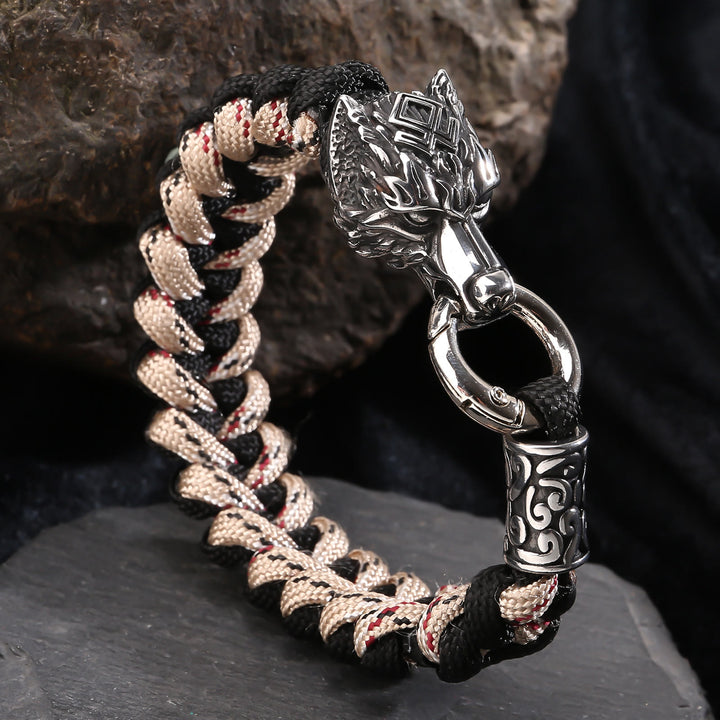 WorldNorse Viking Wolf Head Bear Braided Bracelet