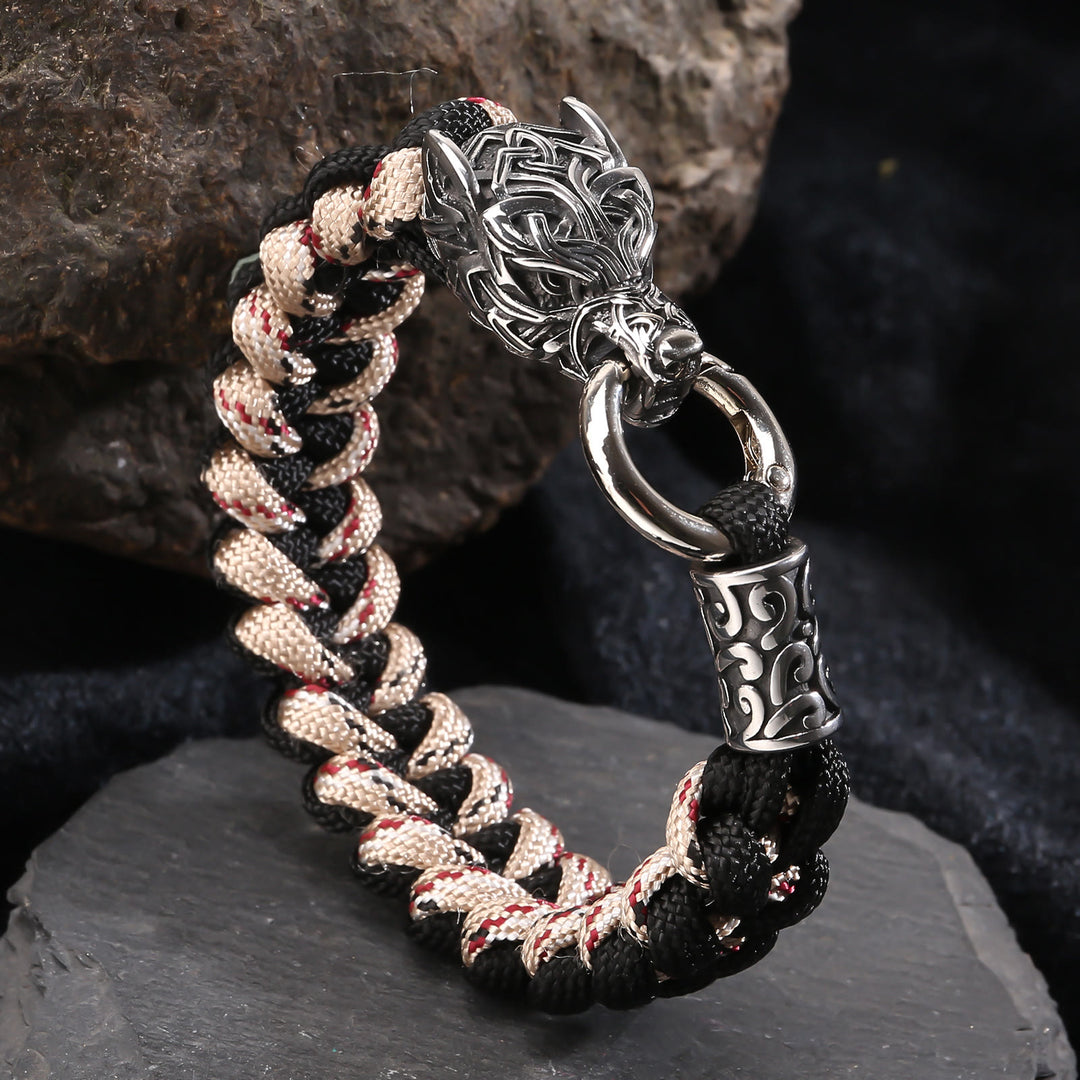 WorldNorse Viking Wolf Head Bear Braided Bracelet