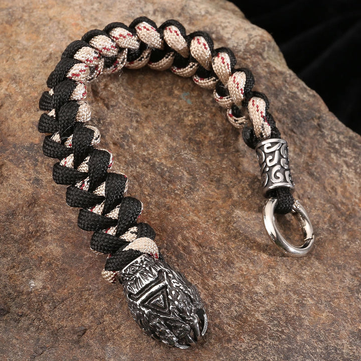 WorldNorse Viking Wolf Head Bear Braided Bracelet