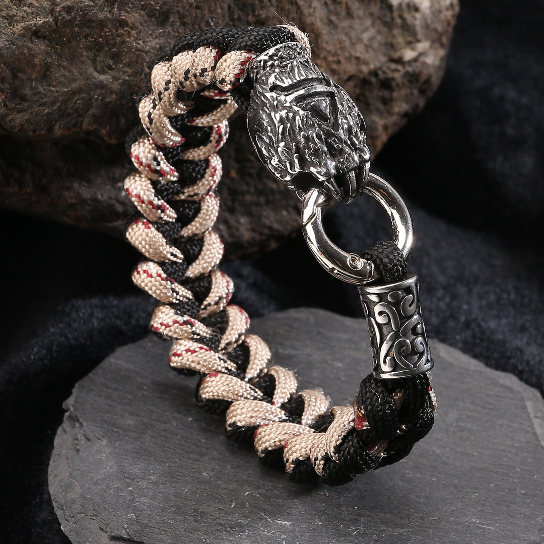 WorldNorse Viking Wolf Head Bear Braided Bracelet