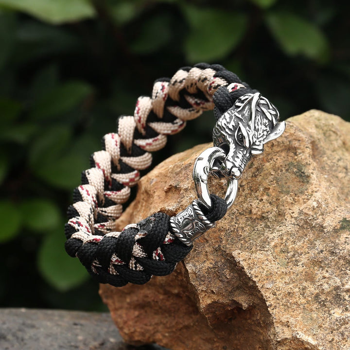 WorldNorse Viking Wolf Head Bear Braided Bracelet