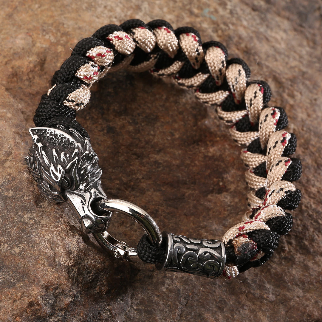 WorldNorse Viking Wolf Head Bear Braided Bracelet