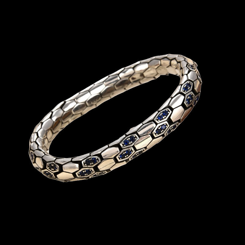 WorldNorse 925 Sterling Silver Inlaid Zircon Snakeskin Bracelet