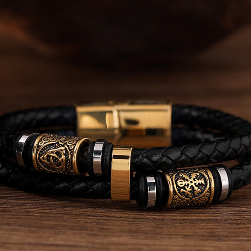 WorldNorse Norse Symbol Magnetic Clasp Braided Leather Bracelet