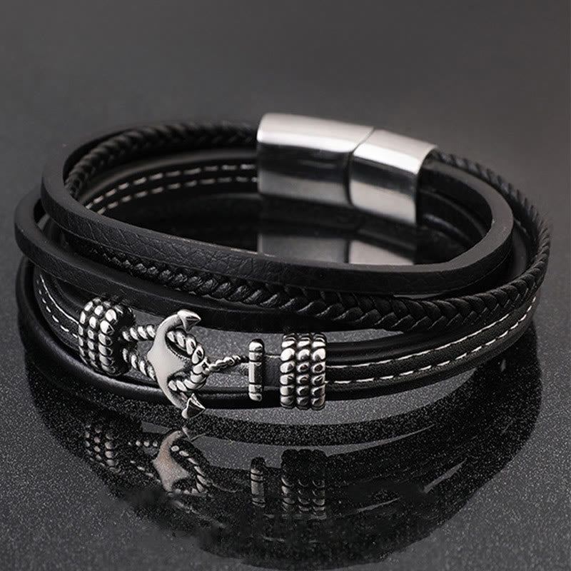 WorldNorse Multi-Layer Anchor Leather Braided Bracelet