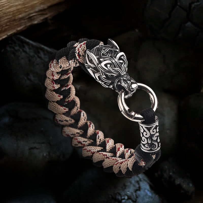 WorldNorse Viking Wolf Head Bear Braided Bracelet