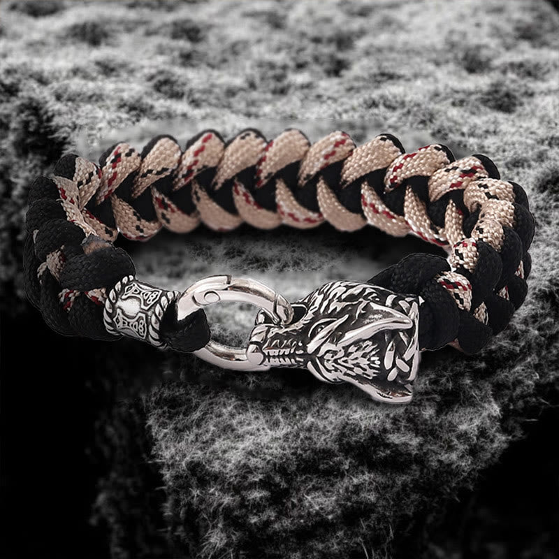 WorldNorse Viking Wolf Head Bear Braided Bracelet