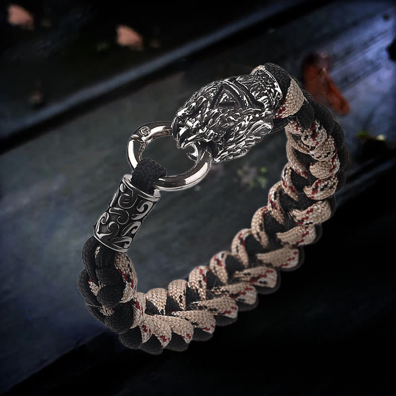 WorldNorse Viking Wolf Head Bear Braided Bracelet