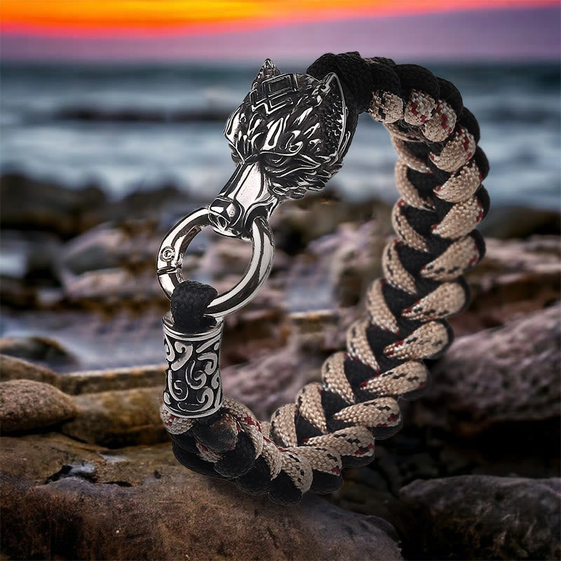 WorldNorse Viking Wolf Head Bear Braided Bracelet