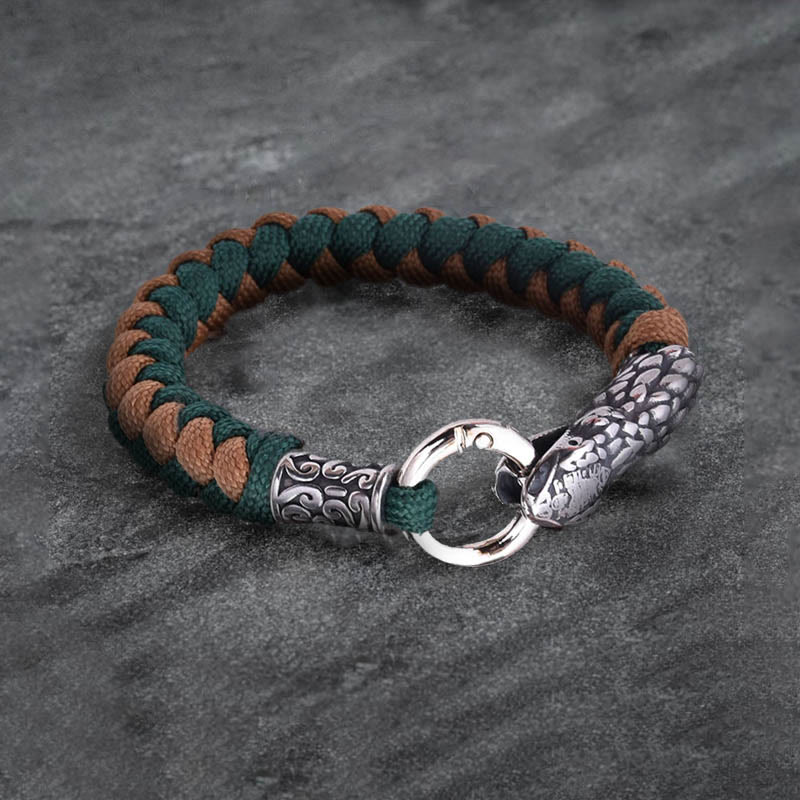 WorldNorse Jörmungandr Norse Snake Head Braided Bracelet