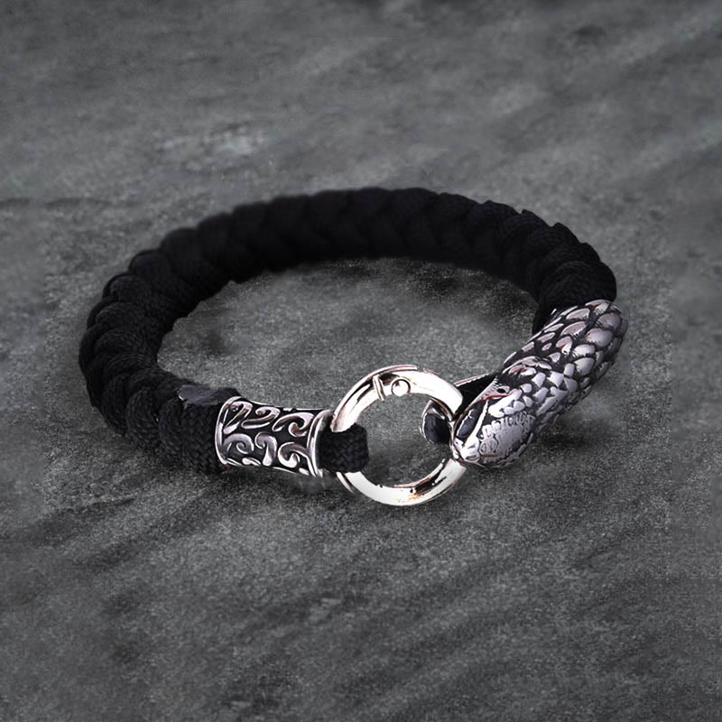 WorldNorse Jörmungandr Norse Snake Head Braided Bracelet