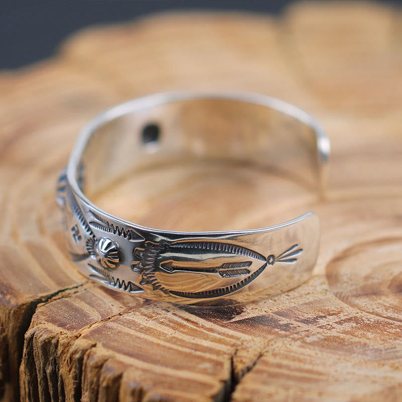 WorldNorse Handcrafted 925 Silver Stamped Tribal Motif Cuff Bracelet - image 6