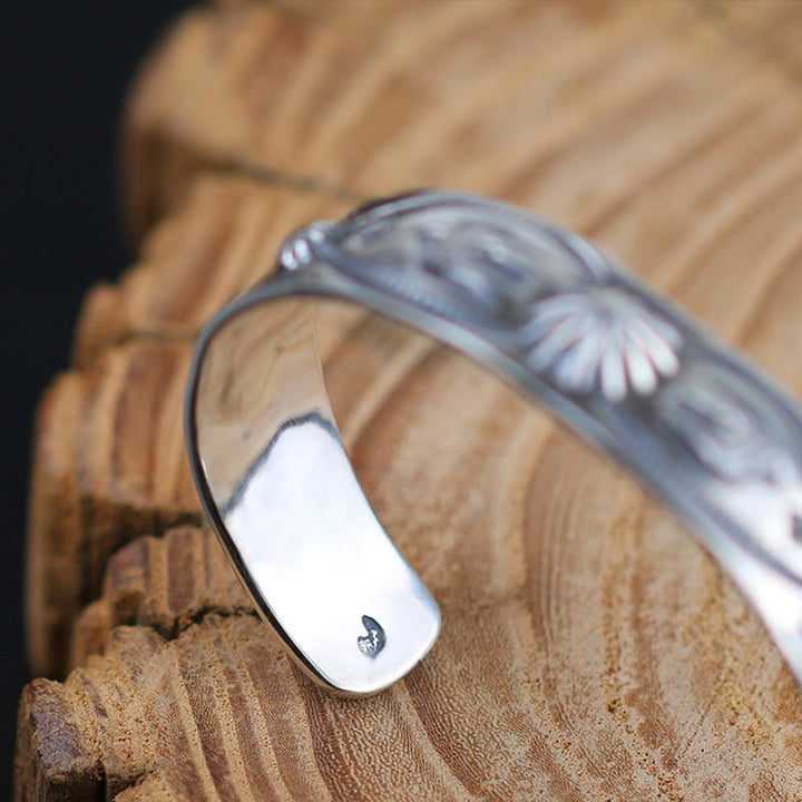 WorldNorse Handcrafted 925 Silver Stamped Tribal Motif Cuff Bracelet - image 5