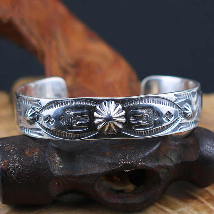 WorldNorse Handcrafted 925 Silver Stamped Tribal Motif Cuff Bracelet - 20cm - image 0