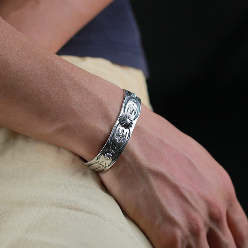 WorldNorse Handcrafted 925 Silver Stamped Tribal Motif Cuff Bracelet - image 1