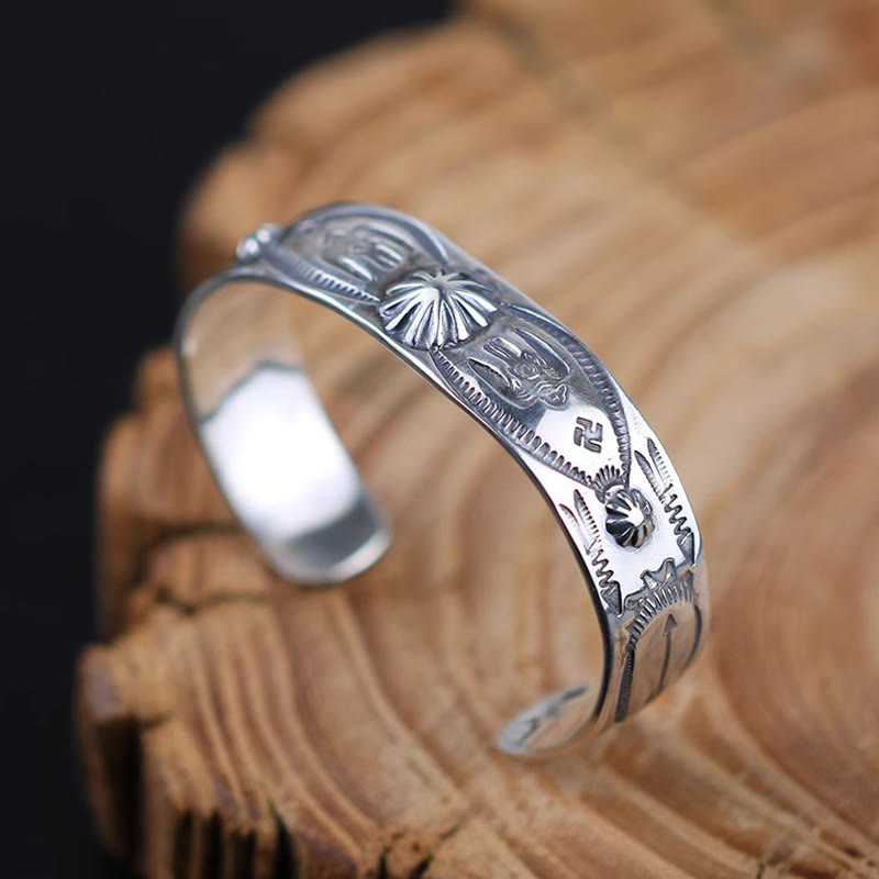 WorldNorse Handcrafted 925 Silver Stamped Tribal Motif Cuff Bracelet - image 4