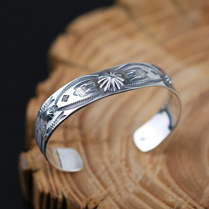 WorldNorse Handcrafted 925 Silver Stamped Tribal Motif Cuff Bracelet - image 8