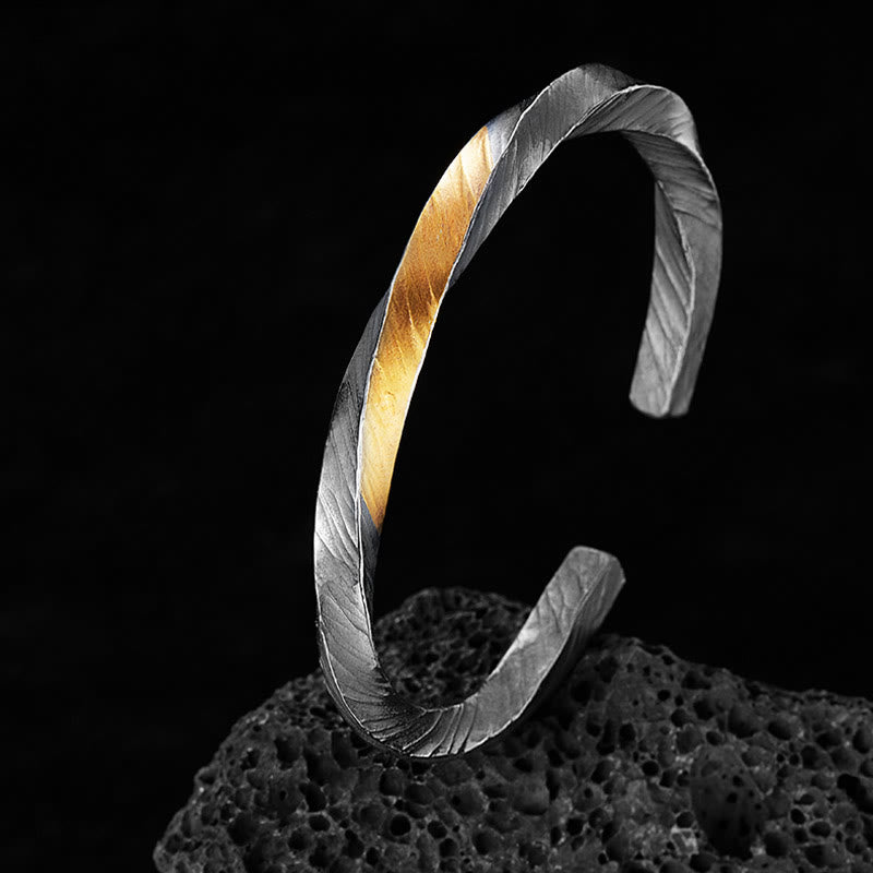 WorldNorse Handcrafted 999 Silver Flowing Fire Inlay Bracelet - Black Gold - 18cm - image 0