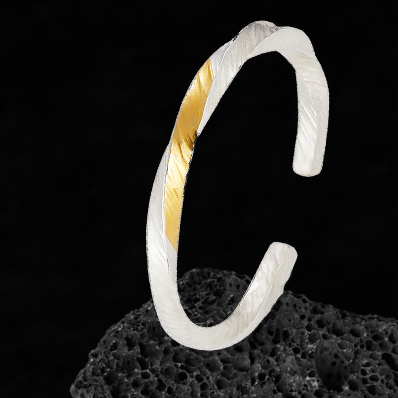 WorldNorse Handcrafted 999 Silver Flowing Fire Inlay Bracelet - Gold Silver - 18cm - image 5