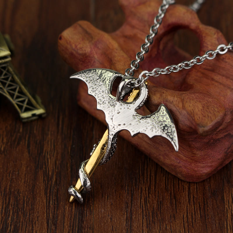 WorldNorse Pterosaur Golden Sword Luminous Necklace