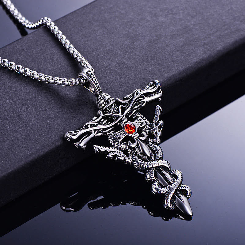 WorldNorse Retro Norse Dragon Cross Necklace - Silver - image 1