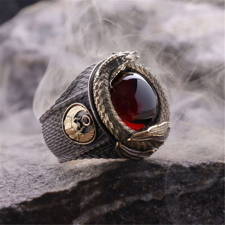 WorldNorse Viking Dragon Snake Jormungandr Inlaid Gem Ring