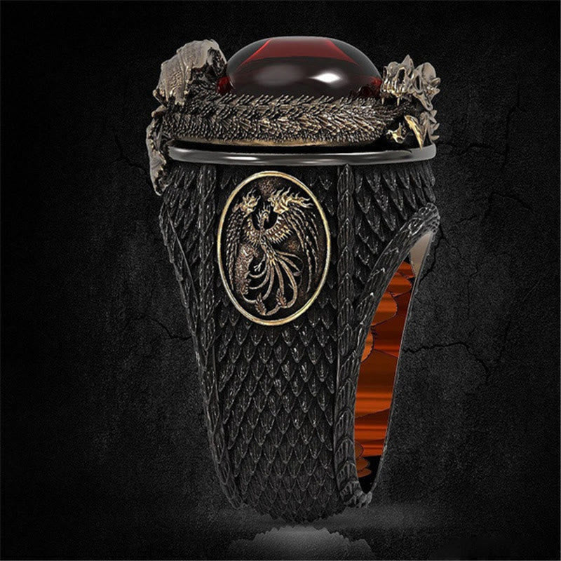 WorldNorse Viking Dragon Snake Jormungandr Inlaid Gem Ring