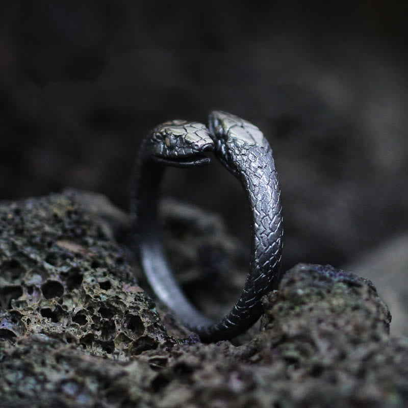 WorldNorse Jormungandr Two-Headed Snake Ring - Black - image 0