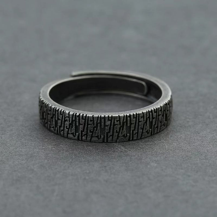 WorldNorse Retro Wood Grain Adjustable Stainless Steel Ring