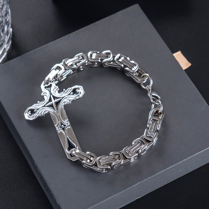 WorldNorse Byzantine Chain Cross Charm Bracelet