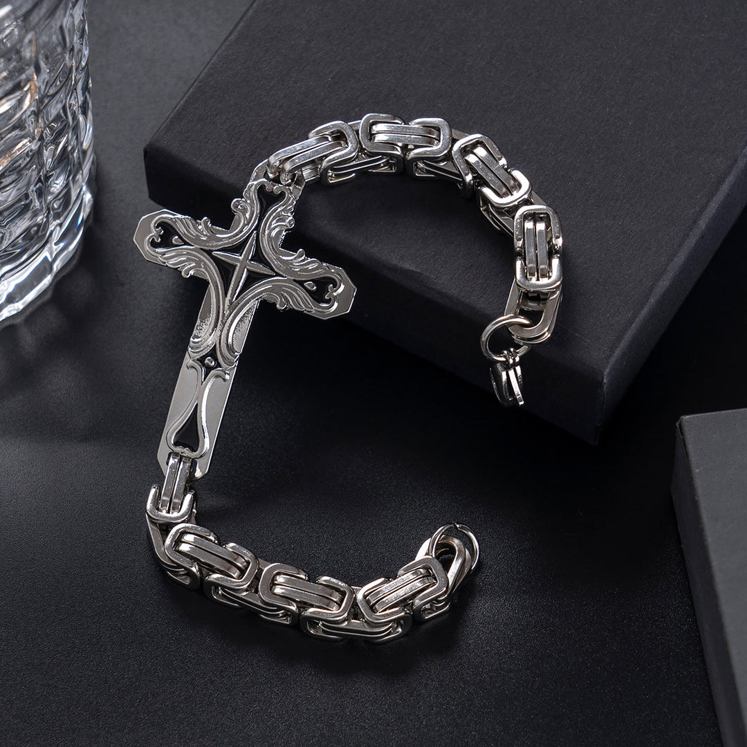 WorldNorse Byzantine Chain Cross Charm Bracelet