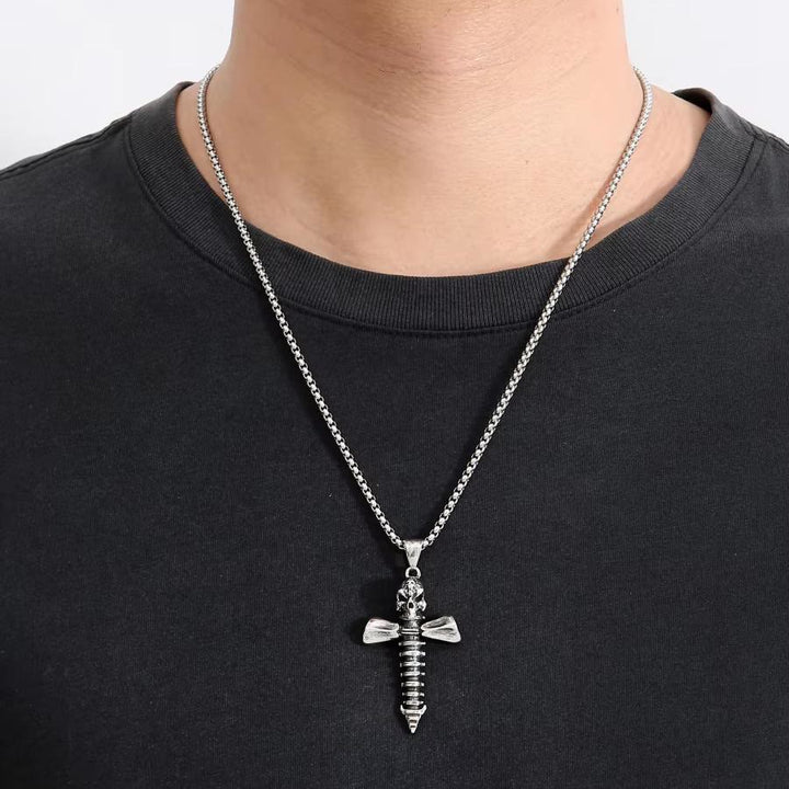 WorldNorse  Skull Cross Nail Screw Necklace