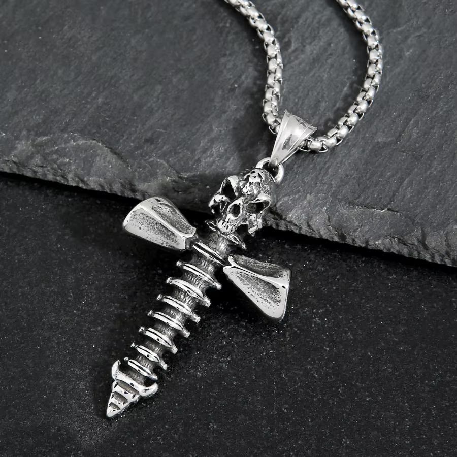 WorldNorse  Skull Cross Nail Screw Necklace - image 4