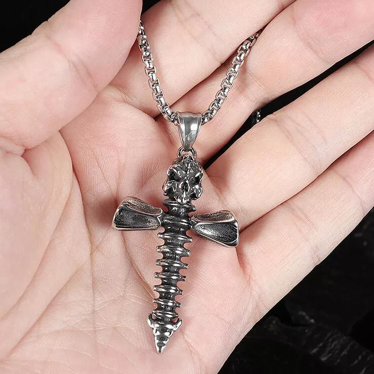 WorldNorse  Skull Cross Nail Screw Necklace