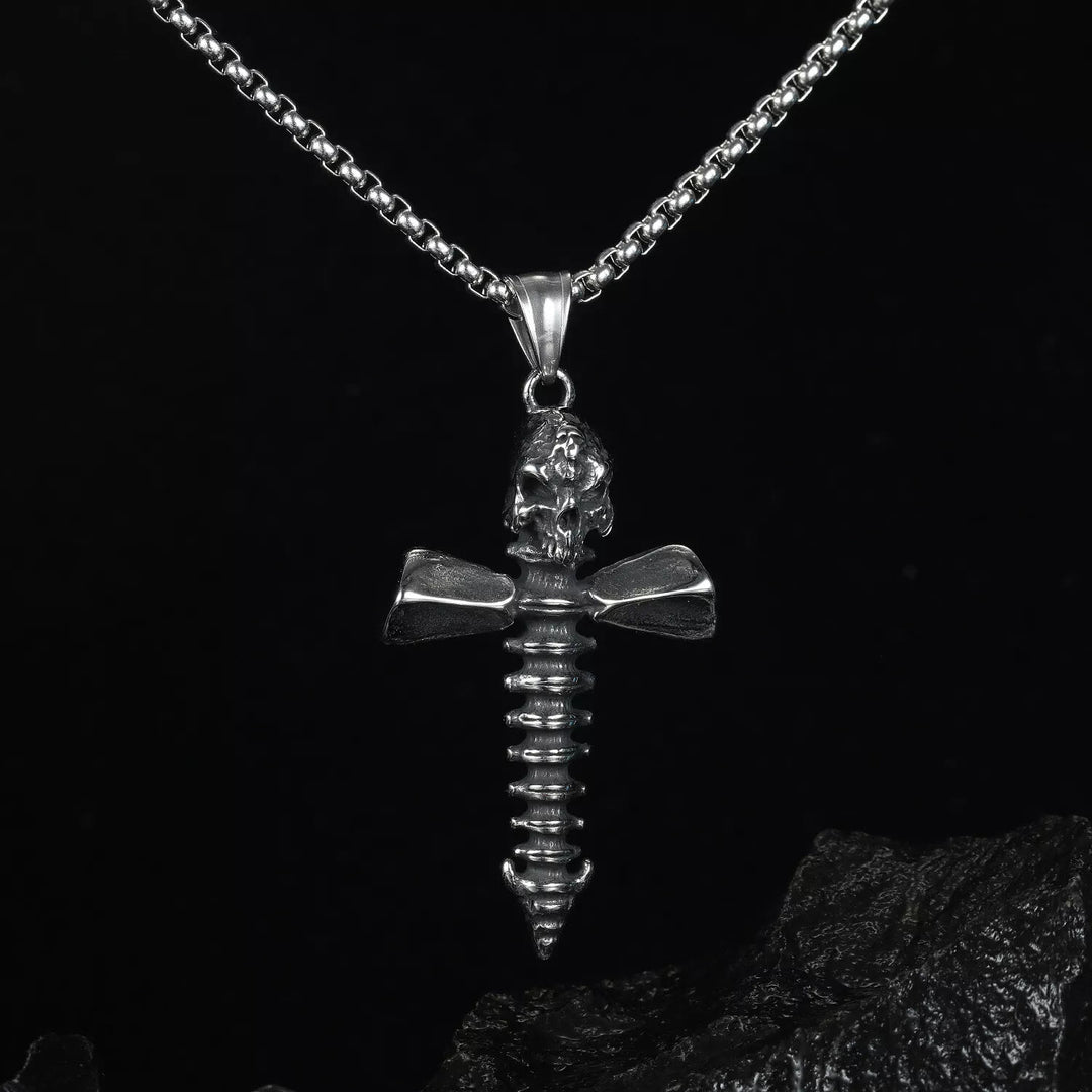 WorldNorse  Skull Cross Nail Screw Necklace