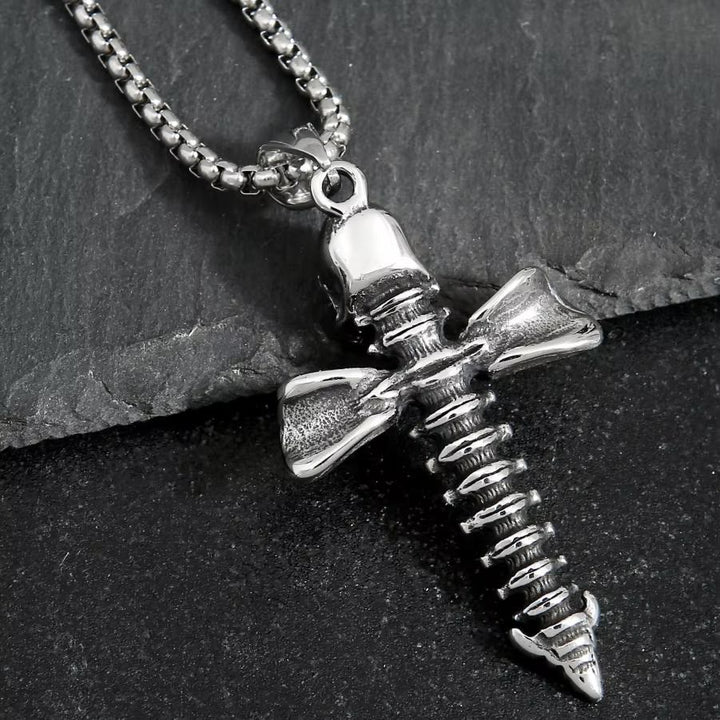 WorldNorse  Skull Cross Nail Screw Necklace