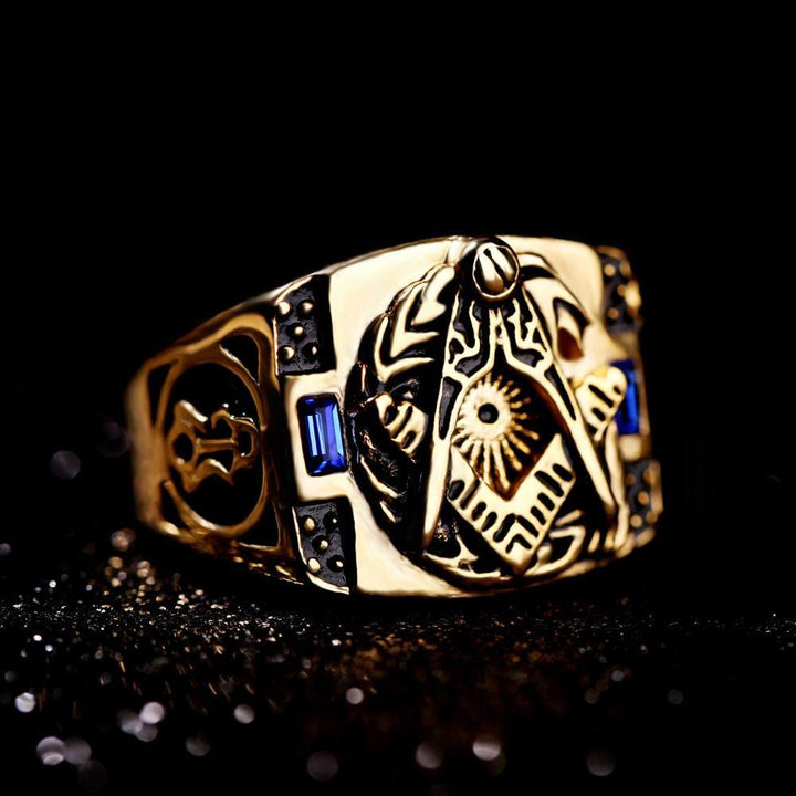 WorldNorse Inlaid Gemstone Freemason Masonic Ring