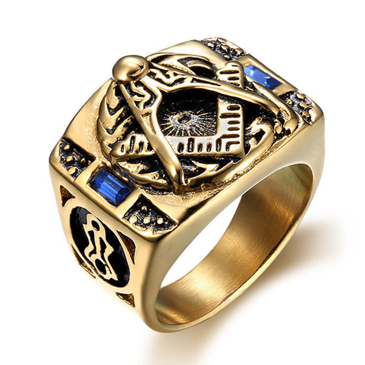 WorldNorse Inlaid Gemstone Freemason Masonic Ring