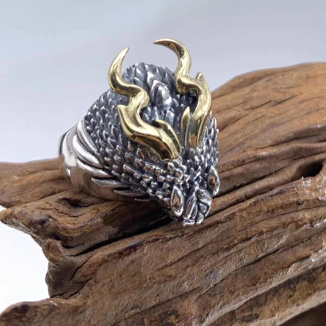 WorldNorse 3D Embossed Dragon Head Ring