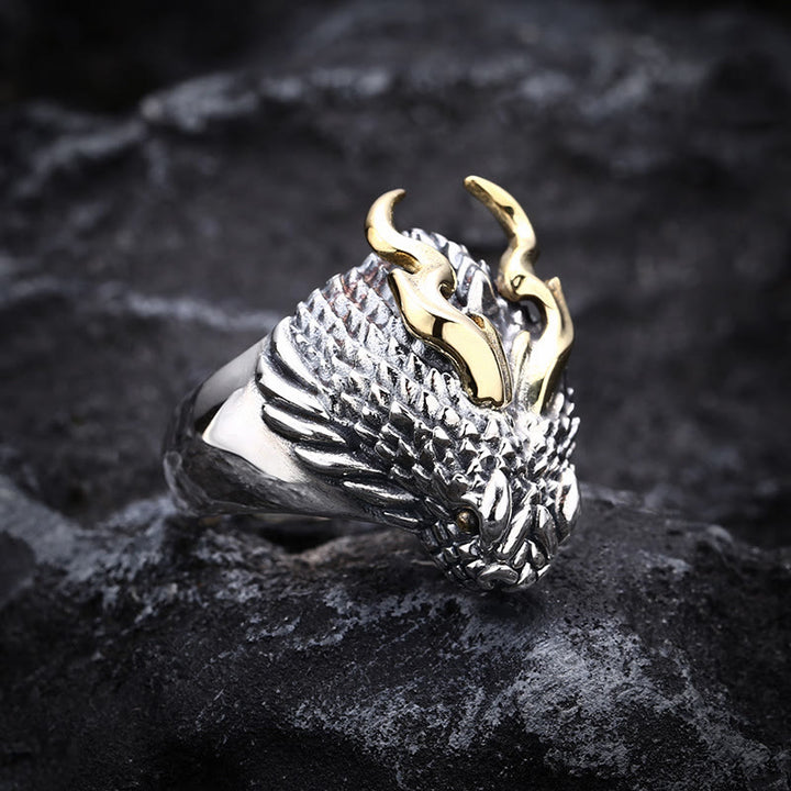 WorldNorse 3D Embossed Dragon Head Ring