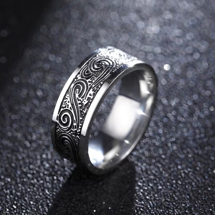 WorldNorse Retro Engraved Stainless Steel Band Ring