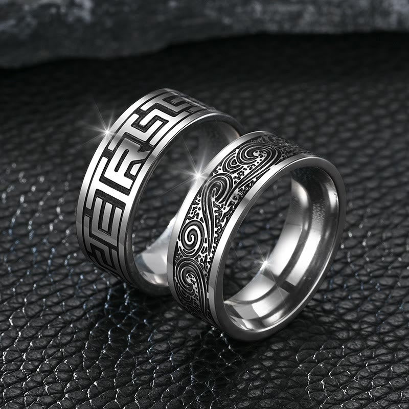 WorldNorse Retro Engraved Stainless Steel Band Ring