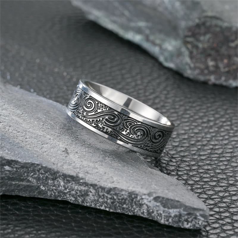 WorldNorse Retro Engraved Stainless Steel Band Ring