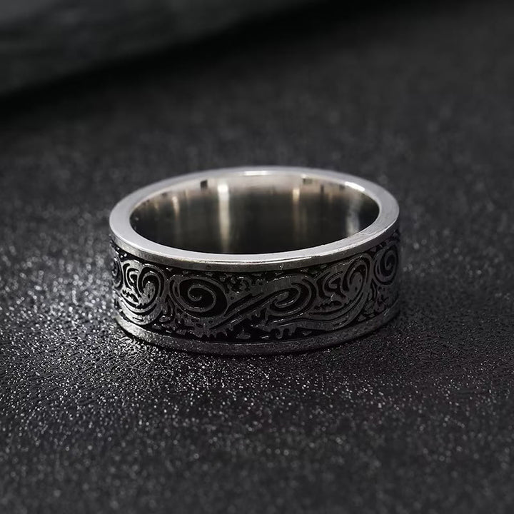 WorldNorse Retro Engraved Stainless Steel Band Ring